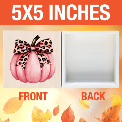 Cute Fall Thanksgiving Decor Preppy Pink Pumpkin Fall Decorations Pink Leopard Bow Autumn Decor for Home Office Autumn Decorations for Desk Table 5 x 5 inches