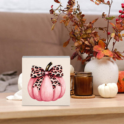 Cute Fall Thanksgiving Decor Preppy Pink Pumpkin Fall Decorations Pink Leopard Bow Autumn Decor for Home Office Autumn Decorations for Desk Table 5 x 5 inches
