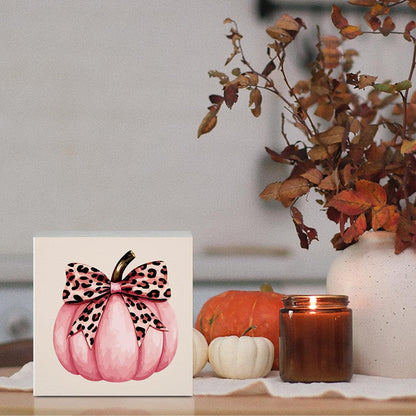 Cute Fall Thanksgiving Decor Preppy Pink Pumpkin Fall Decorations Pink Leopard Bow Autumn Decor for Home Office Autumn Decorations for Desk Table 5 x 5 inches