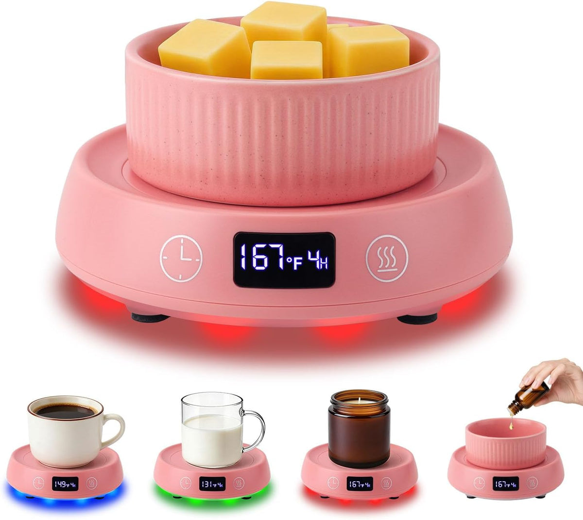 Mug Warmer for Desk, Timer Candle Warmer Lamp Scented Wax Melt Melter, Pink
