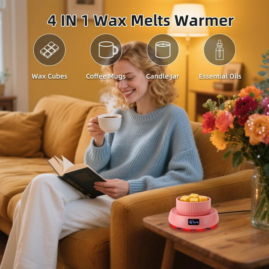 Mug Warmer for Desk, Timer Candle Warmer Lamp Scented Wax Melt Melter, Pink