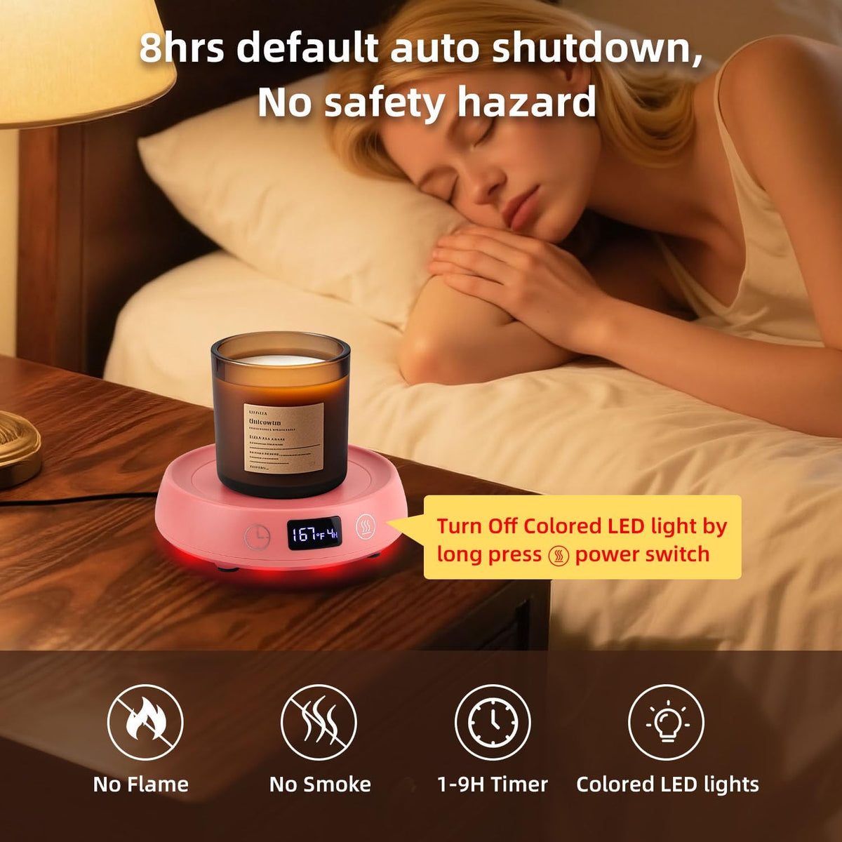 Mug Warmer for Desk, Timer Candle Warmer Lamp Scented Wax Melt Melter, Pink