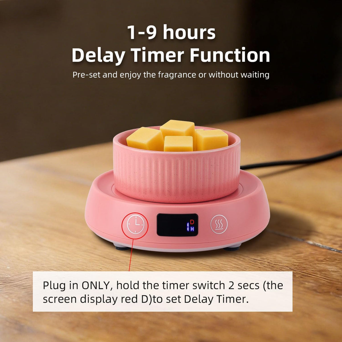 Mug Warmer for Desk, Timer Candle Warmer Lamp Scented Wax Melt Melter, Pink