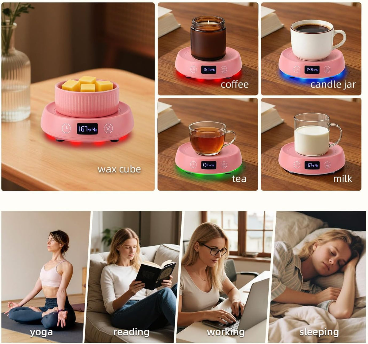 Mug Warmer for Desk, Timer Candle Warmer Lamp Scented Wax Melt Melter, Pink