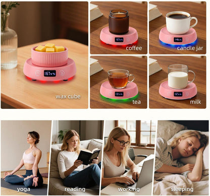 Mug Warmer for Desk, Timer Candle Warmer Lamp Scented Wax Melt Melter, Pink