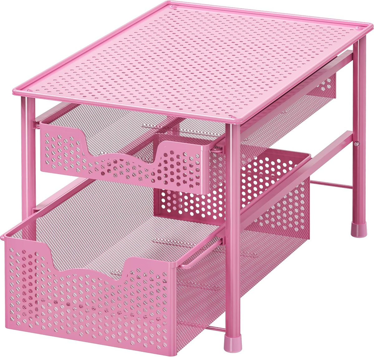 Stackable 2 Tier Sliding Basket Organizer Drawer, Pink
