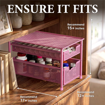 Stackable 2 Tier Sliding Basket Organizer Drawer, Pink