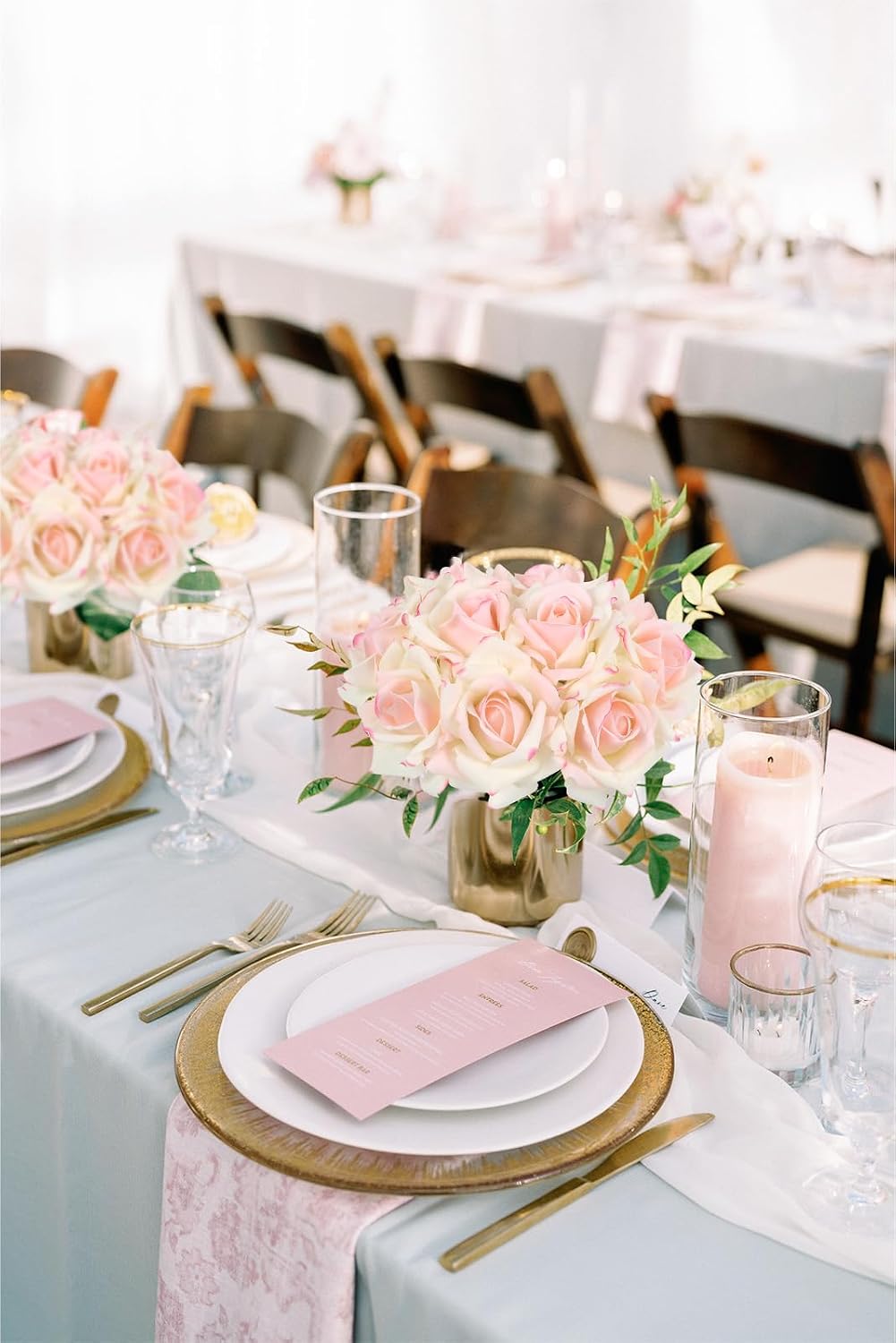 Fake Roses,2 Bouquets 10PCS Real Touch Roses Artificial Flowers Faux Roses with Stems for Wedding Party Home Table Centerpieces Decoration(Pink Edge)