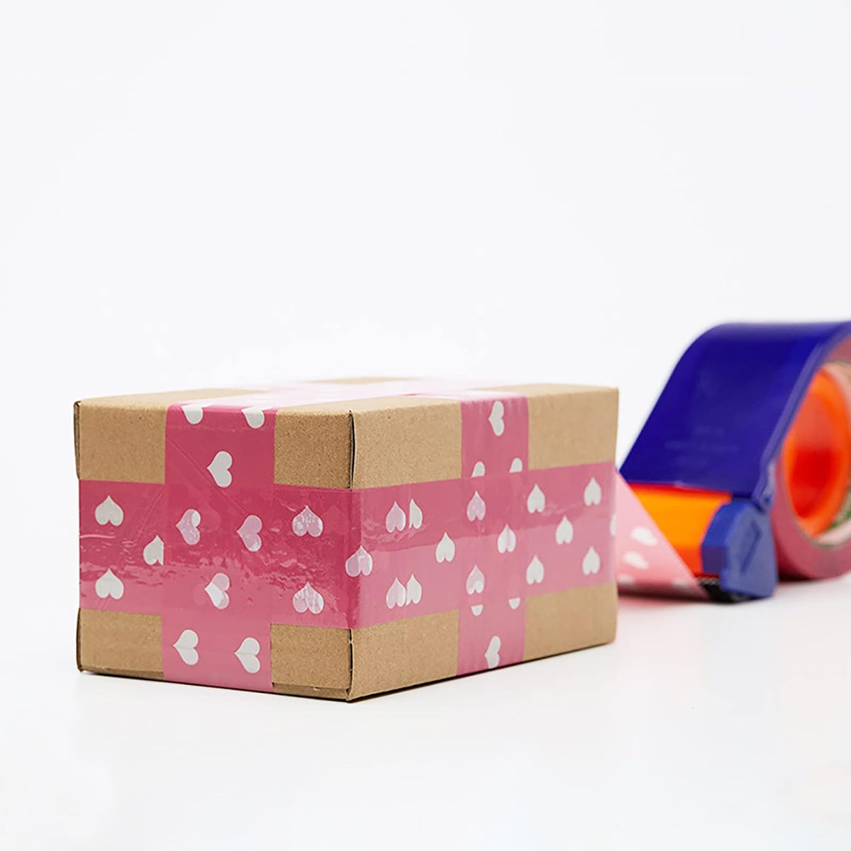1.77" x 110 Yards Cute Heart Tape Decorative Shipping Packing Tape,1Roll(White Heart on Pink Background)