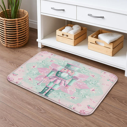 Pastel Floral Quick Dry Bath Mat, Elegant Peach Roses Leaf Absorbent Non Slip Shower Mat, Spring Decorative Flannel Washable Bath Rugs for Bathroom Toilet Restroom 16x24 Inch