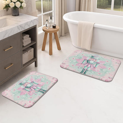 Pastel Floral Quick Dry Bath Mat, Elegant Peach Roses Leaf Absorbent Non Slip Shower Mat, Spring Decorative Flannel Washable Bath Rugs for Bathroom Toilet Restroom 16x24 Inch