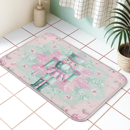 Pastel Floral Quick Dry Bath Mat, Elegant Peach Roses Leaf Absorbent Non Slip Shower Mat, Spring Decorative Flannel Washable Bath Rugs for Bathroom Toilet Restroom 16x24 Inch