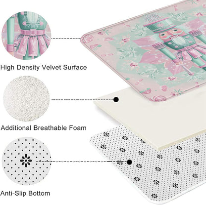 Pastel Floral Quick Dry Bath Mat, Elegant Peach Roses Leaf Absorbent Non Slip Shower Mat, Spring Decorative Flannel Washable Bath Rugs for Bathroom Toilet Restroom 16x24 Inch