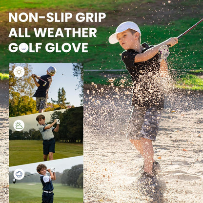 Kids Golf Glove Left Hand Right Handed Golfer 1 or 2 Pack, Breathable Grip Soft Comfort Elastic Fabric Golf Gloves for Boys Girls Youth Age 3-13