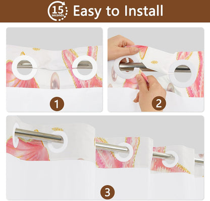 No Hook Shower Curtain with Snap in Liner, Double Layers Waterproof Fabric Shower Curtains with Sheer Top Window and Weighted Hem, Pink Seashell and Starfish Shower Curtains for Bathroom, 71x74 Inches