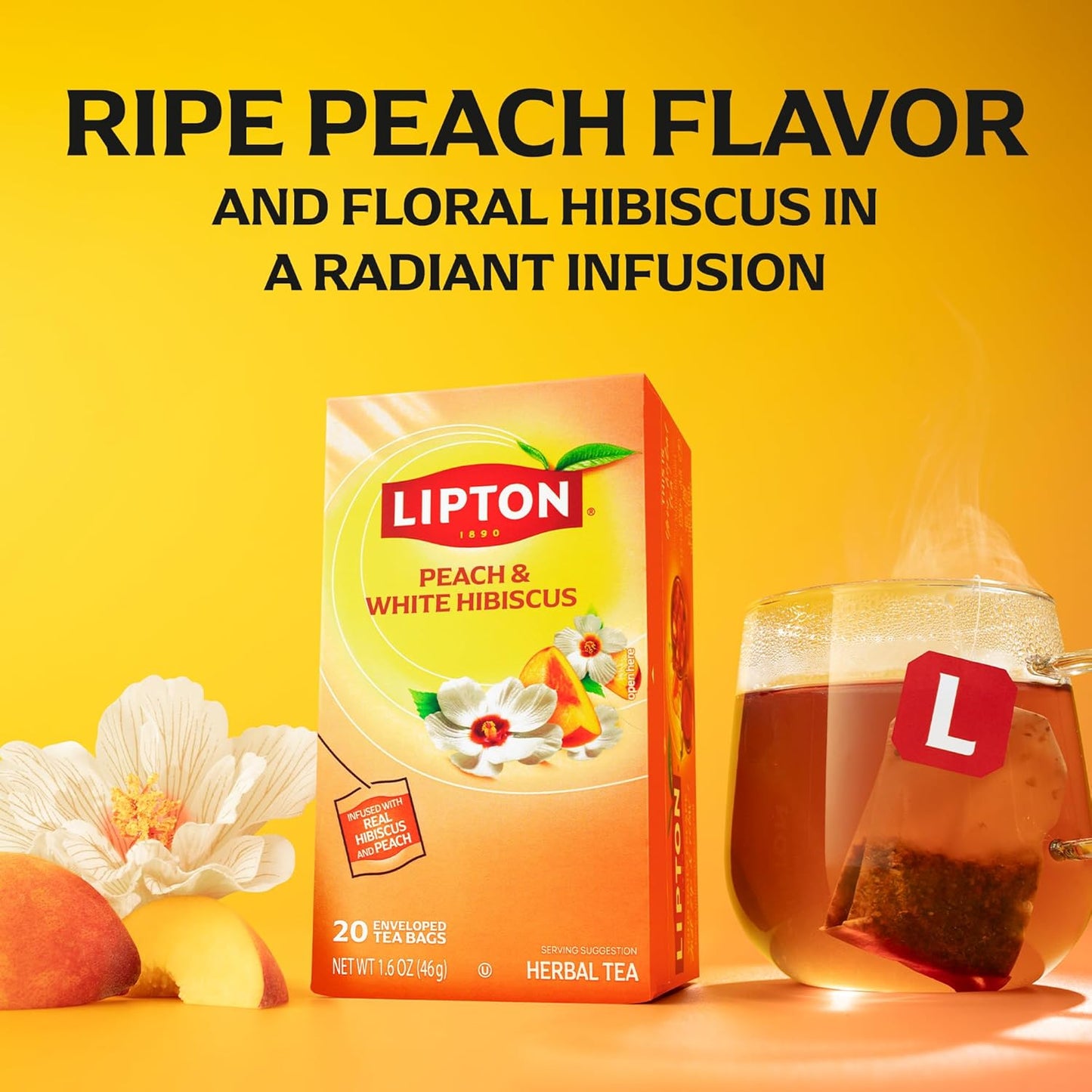 Peach Paradise Herbal Tea Bags 80-Count Caffeine Free White Hibiscus and Peach Fruit Tea Individually Wrapped Hot or Iced Tea Bags for Relaxation and Wellness
