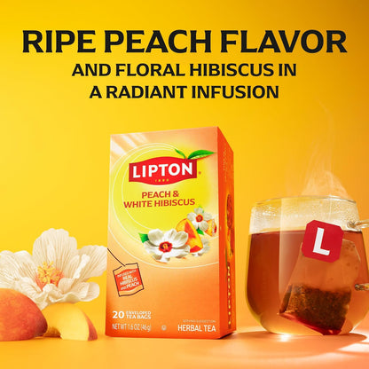 Peach Paradise Herbal Tea Bags 80-Count Caffeine Free White Hibiscus and Peach Fruit Tea Individually Wrapped Hot or Iced Tea Bags for Relaxation and Wellness