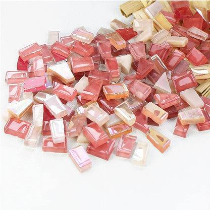 1.1lb Irregular Crystal Mosaic Tiles,Small Mosaic Tile DIY Hobbies Children Handmade Crystal Craft for Crafts Bulk DIY Picture Frames Handmade Jewelry Coaster (Pink Series)