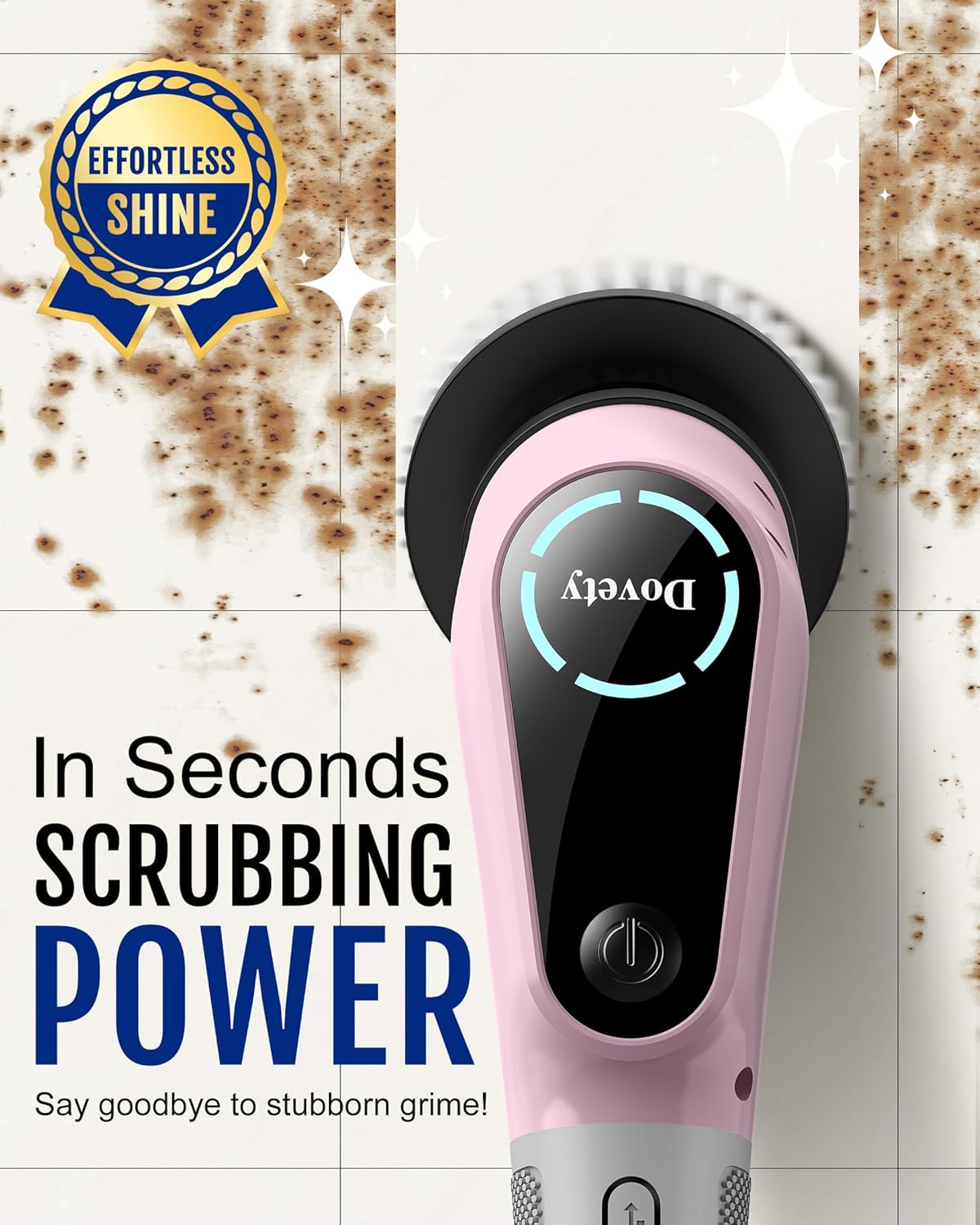 Electric Spin Scrubber, Extendable Handle, 8 Brush Heads-Pink