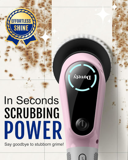 Electric Spin Scrubber, Extendable Handle, 8 Brush Heads-Pink