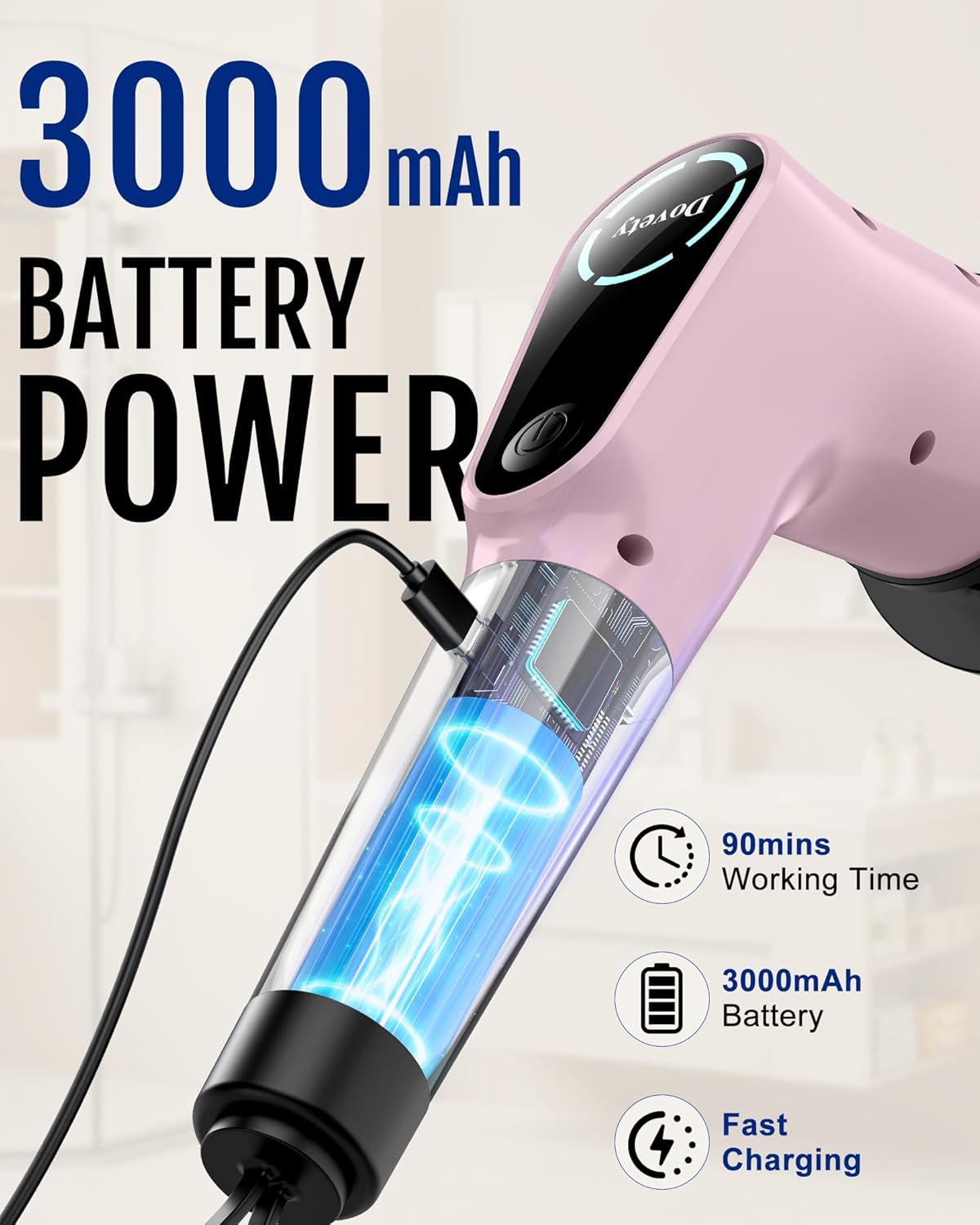 Electric Spin Scrubber, Extendable Handle, 8 Brush Heads-Pink