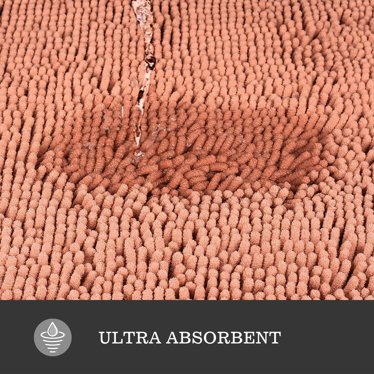 Chenille Dusty Pink Bathroom Rug 20"x32", Non-Slip Rubber Backing