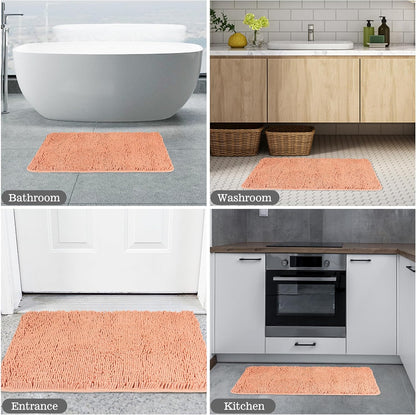 Chenille Dusty Pink Bathroom Rug 20"x32", Non-Slip Rubber Backing