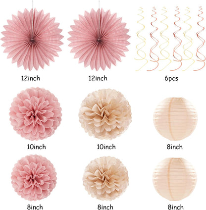 Blush-Pink Rose-Gold Fall Baby-Shower Party-Decorations - 31pcs Welcome Home Banner Sign,Neutral Paper Lanterns,Girl Streamers Garland,Boho Hanging Tissue Pom Poms Flowers Fans Backdrop Decor