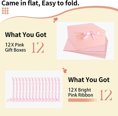 Pink Bridesmaid Proposal Boxes with Ribbon, 12 Pack
