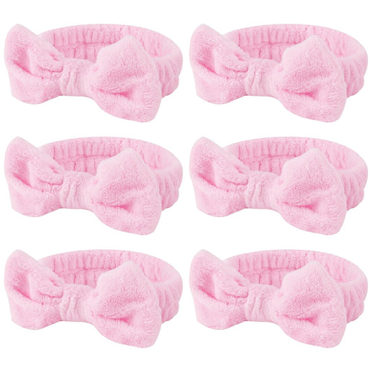 Pink 6 Pcs Spa Headband, Hair Band for Washing Face, Makeup Headband, Skincare Headbands, Soft Fleece Hairband for Face Washing Yoga