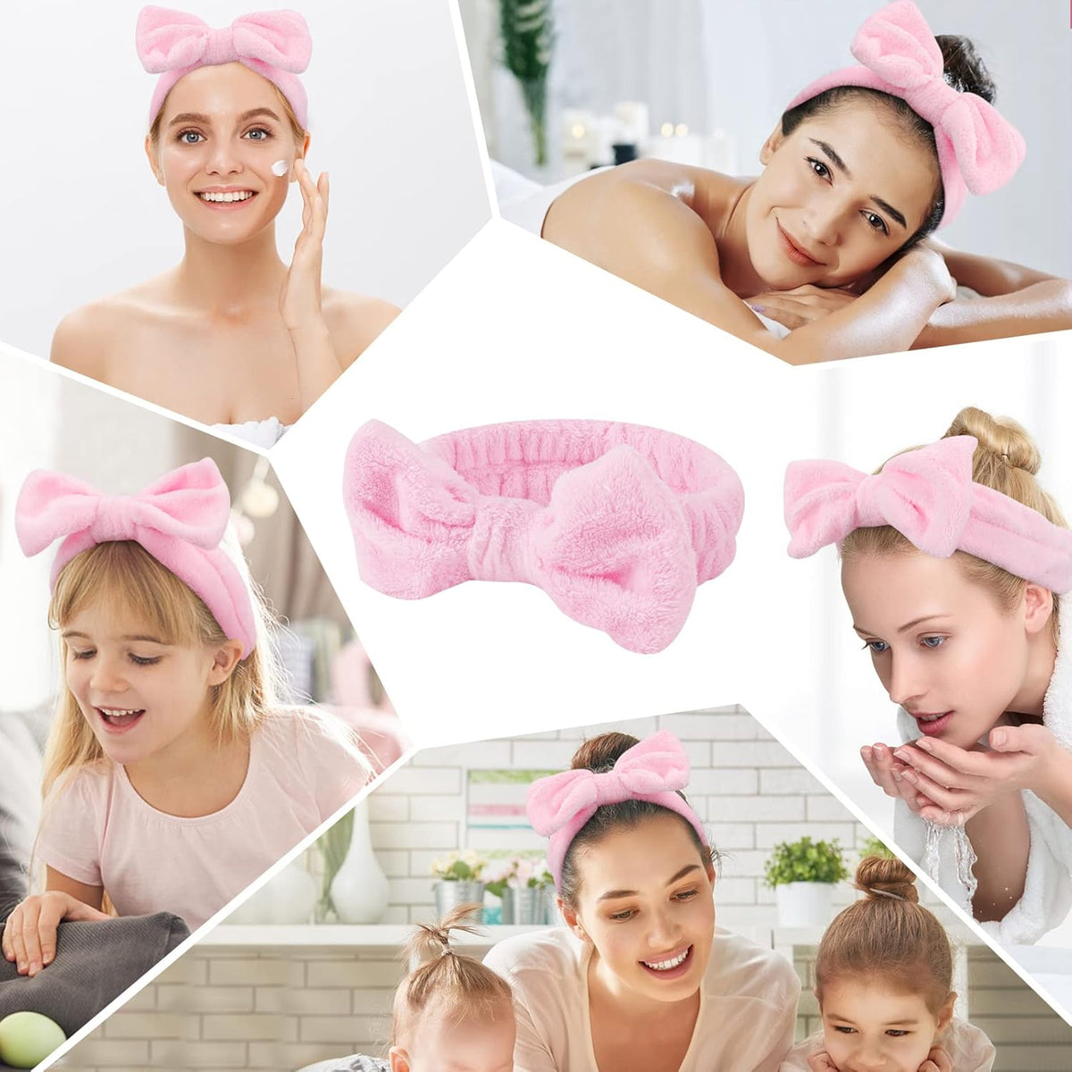 Pink 6 Pcs Spa Headband, Hair Band for Washing Face, Makeup Headband, Skincare Headbands, Soft Fleece Hairband for Face Washing Yoga