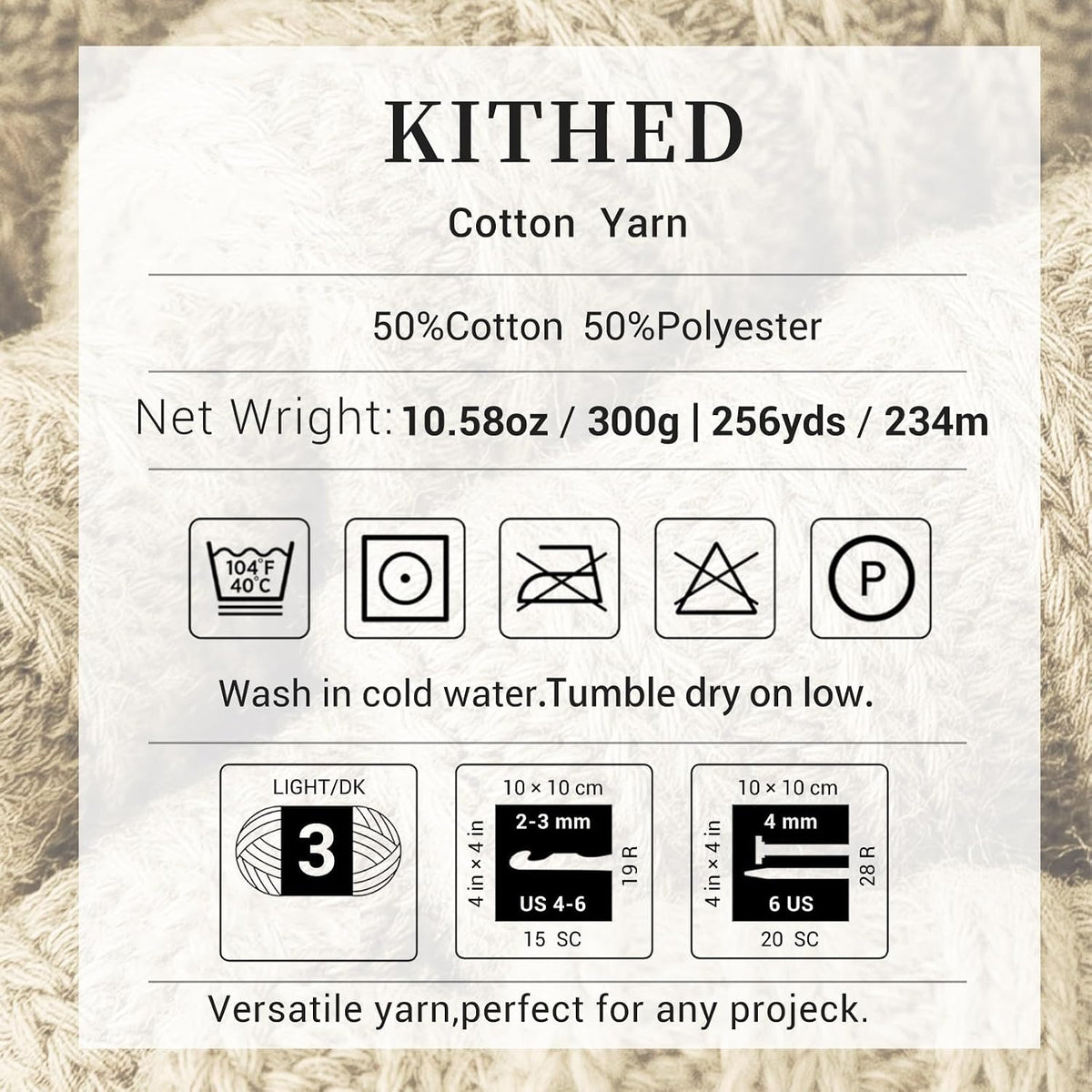Cotton Yarn，10.5oz，526yard，3 Pack ，Soft Yarn for Crocheting and Knitting (07 Pink)