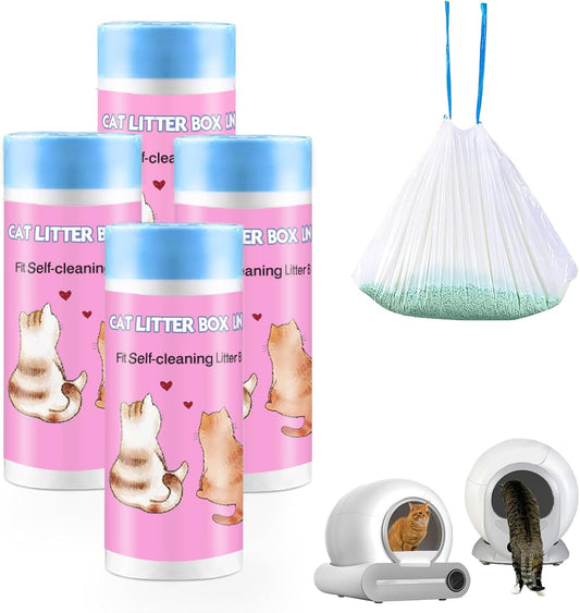 100 Count Self-Cleaning Cat Litter Box Liners Compatible With Pet Cove Automatic Cat Litter Box, 19" x 18" Drawstring Heavy Duty Kitty Litter Receptacles Bags Replacement Trash Bag