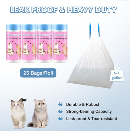 100 Count Self-Cleaning Cat Litter Box Liners Compatible With Pet Cove Automatic Cat Litter Box, 19" x 18" Drawstring Heavy Duty Kitty Litter Receptacles Bags Replacement Trash Bag