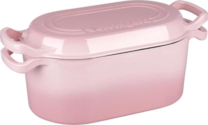 Oval Dutch Oven Pot with Lid, Enamel Coating Cast Iron Bread Pans for Homemade Sourdough Bread Baking, Cooking, 4 Quart, Pink
