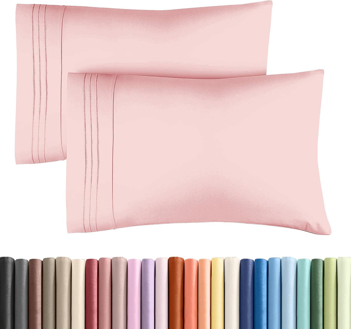 Queen Pillow Cases Set of 2 - Ultra Soft Pillowcase Covers - Baby Pink