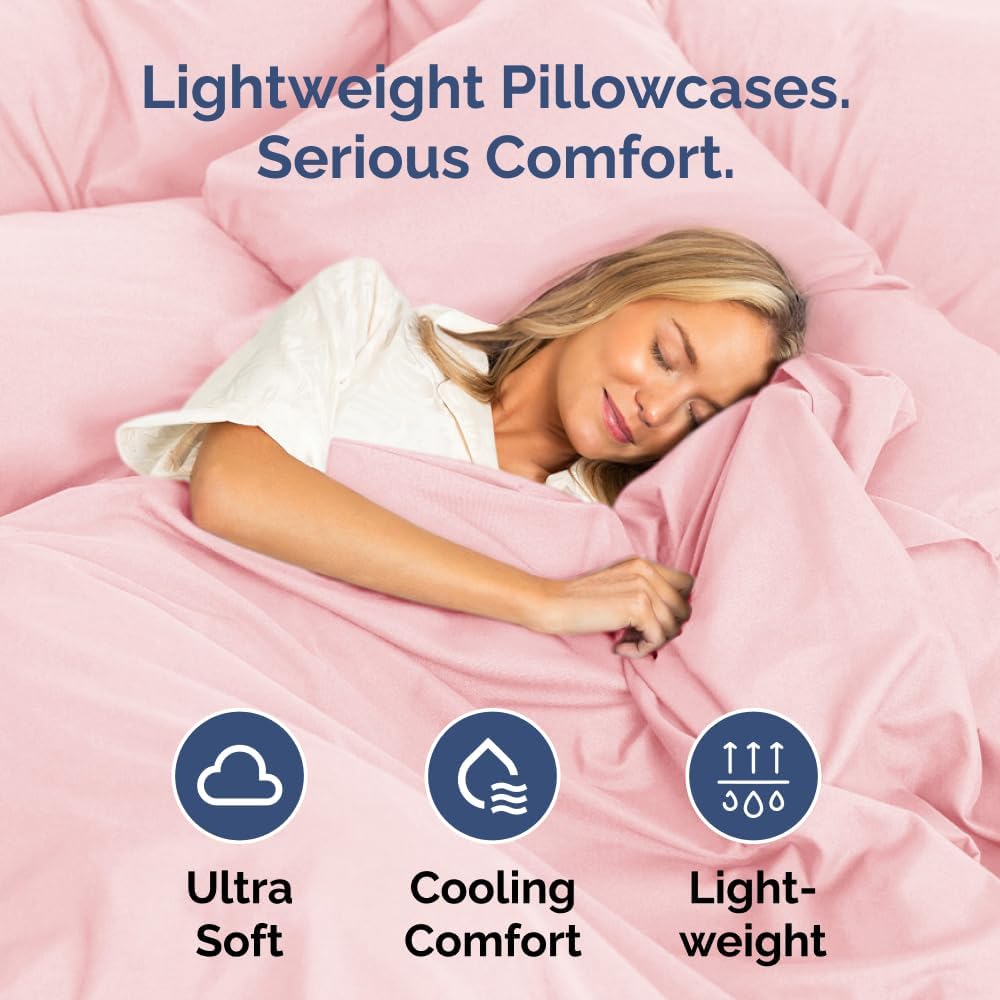 Queen Pillow Cases Set of 2 - Ultra Soft Pillowcase Covers - Baby Pink