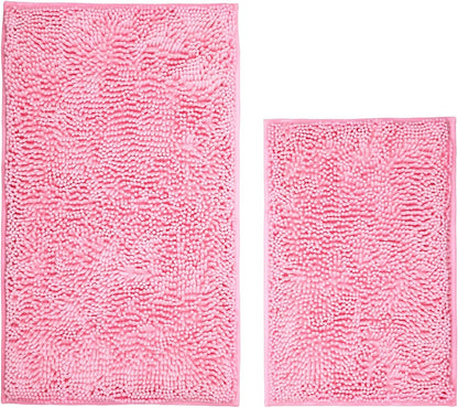 Bathroom Rugs Sets 2 Piece Washable, Luxury ，Chenille Bath Mat Set, Soft Plush Anti-Slip Rectangular Bath， Rug Super Absorbent. (Pink, 32"x20"+24"x16")