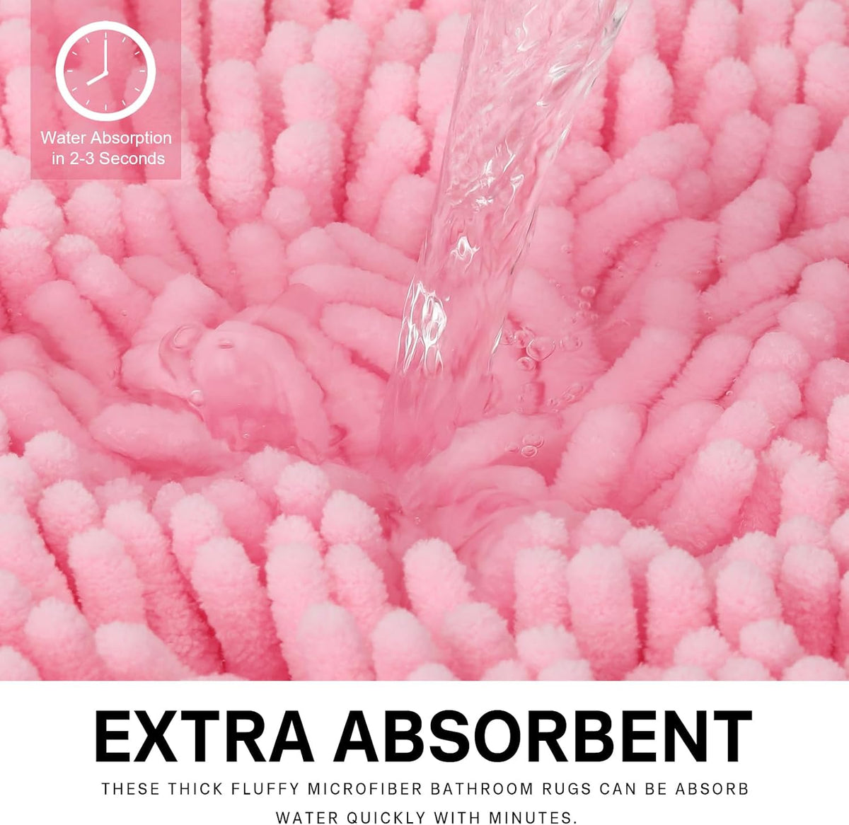 Bathroom Rugs Sets 2 Piece Washable, Luxury ，Chenille Bath Mat Set, Soft Plush Anti-Slip Rectangular Bath， Rug Super Absorbent. (Pink, 32"x20"+24"x16")