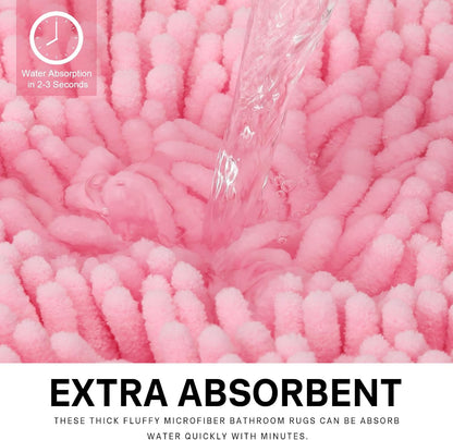 Bathroom Rugs Sets 2 Piece Washable, Luxury ，Chenille Bath Mat Set, Soft Plush Anti-Slip Rectangular Bath， Rug Super Absorbent. (Pink, 32"x20"+24"x16")