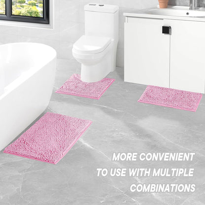 Bathroom Rugs Sets 2 Piece Washable, Luxury ，Chenille Bath Mat Set, Soft Plush Anti-Slip Rectangular Bath， Rug Super Absorbent. (Pink, 32"x20"+24"x16")