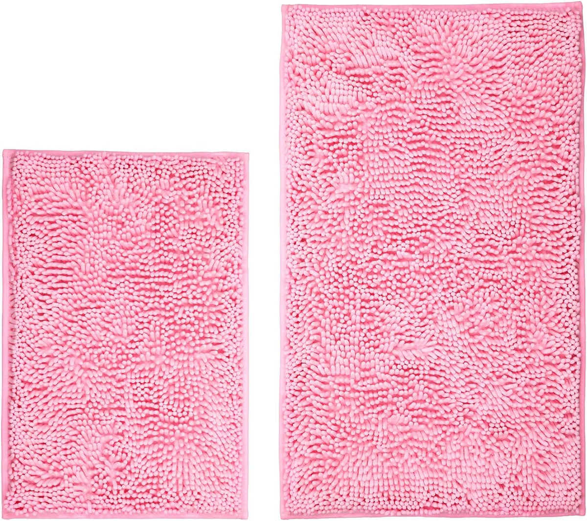 Bathroom Rugs Sets 2 Piece Washable, Luxury ，Chenille Bath Mat Set, Soft Plush Anti-Slip Rectangular Bath， Rug Super Absorbent. (Pink, 32"x20"+24"x16")