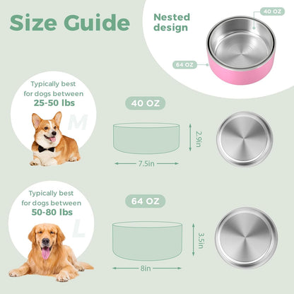 Dog Bowl,Stainless Stee Dog Water Bowl and Food Bowl,40 oz Pink