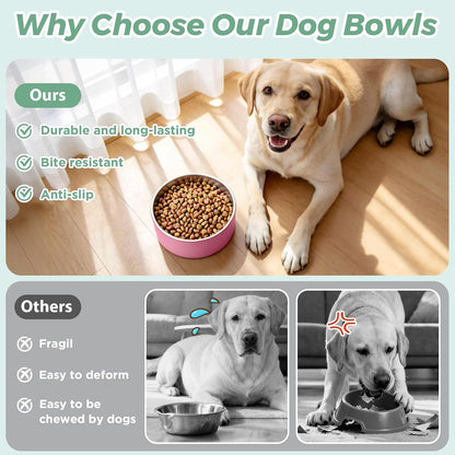 Dog Bowl,Stainless Stee Dog Water Bowl and Food Bowl,40 oz Pink