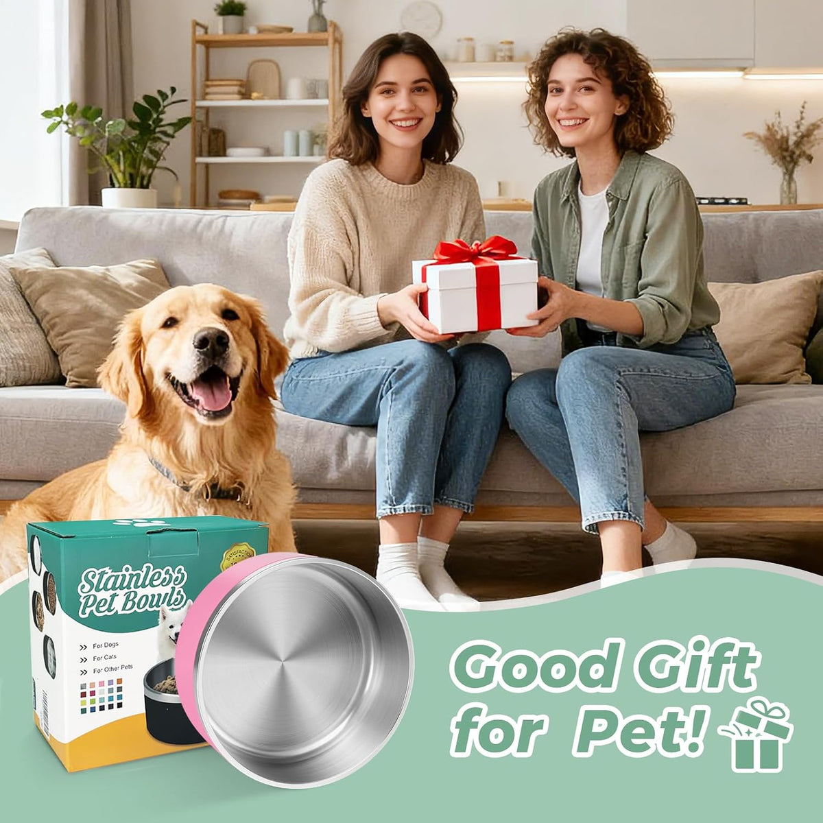 Dog Bowl,Stainless Stee Dog Water Bowl and Food Bowl,40 oz Pink