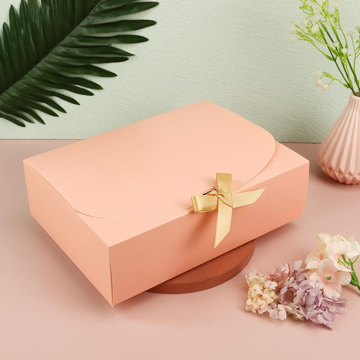 16Pcs Gift Boxes with Lids, 10.6''x7.8''x3.1'' Pink Kraft Paper Gift Box, Bridesmaid Proposal Box with Ribbon and 70pcs Adhesive Dots, for Wedding, Packaging, Present, Birthday, Cupcake Boxes
