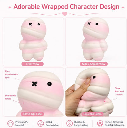 Pink Mummy Squishy Toy, Slow Rising PU Foam Desk Fidget, 5.9 in