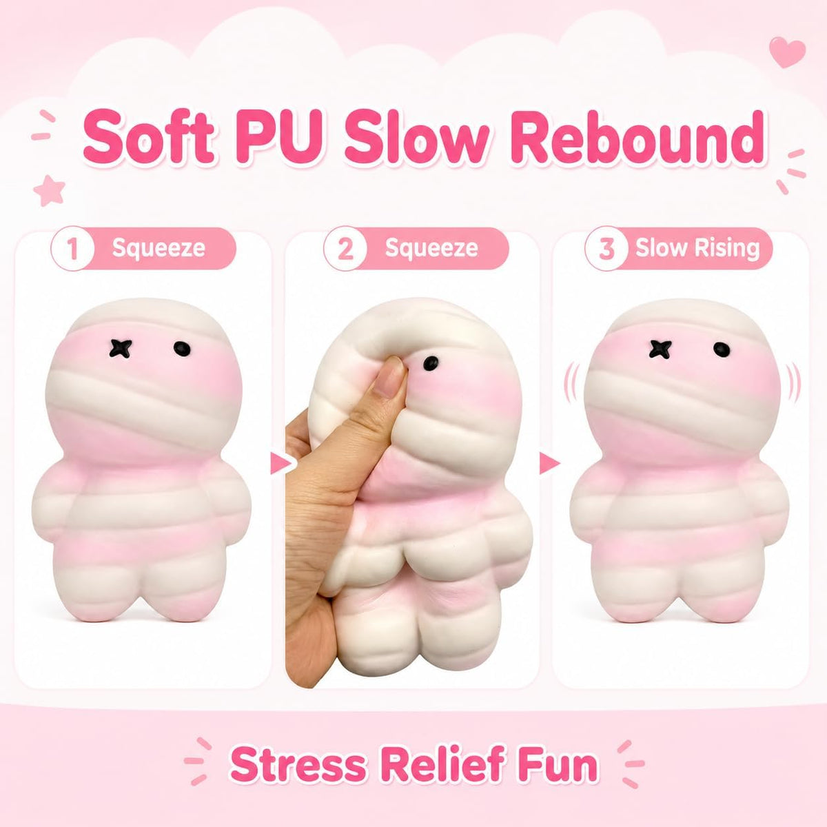 Pink Mummy Squishy Toy, Slow Rising PU Foam Desk Fidget, 5.9 in