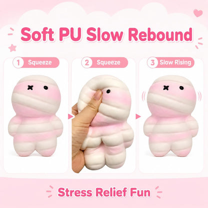 Pink Mummy Squishy Toy, Slow Rising PU Foam Desk Fidget, 5.9 in