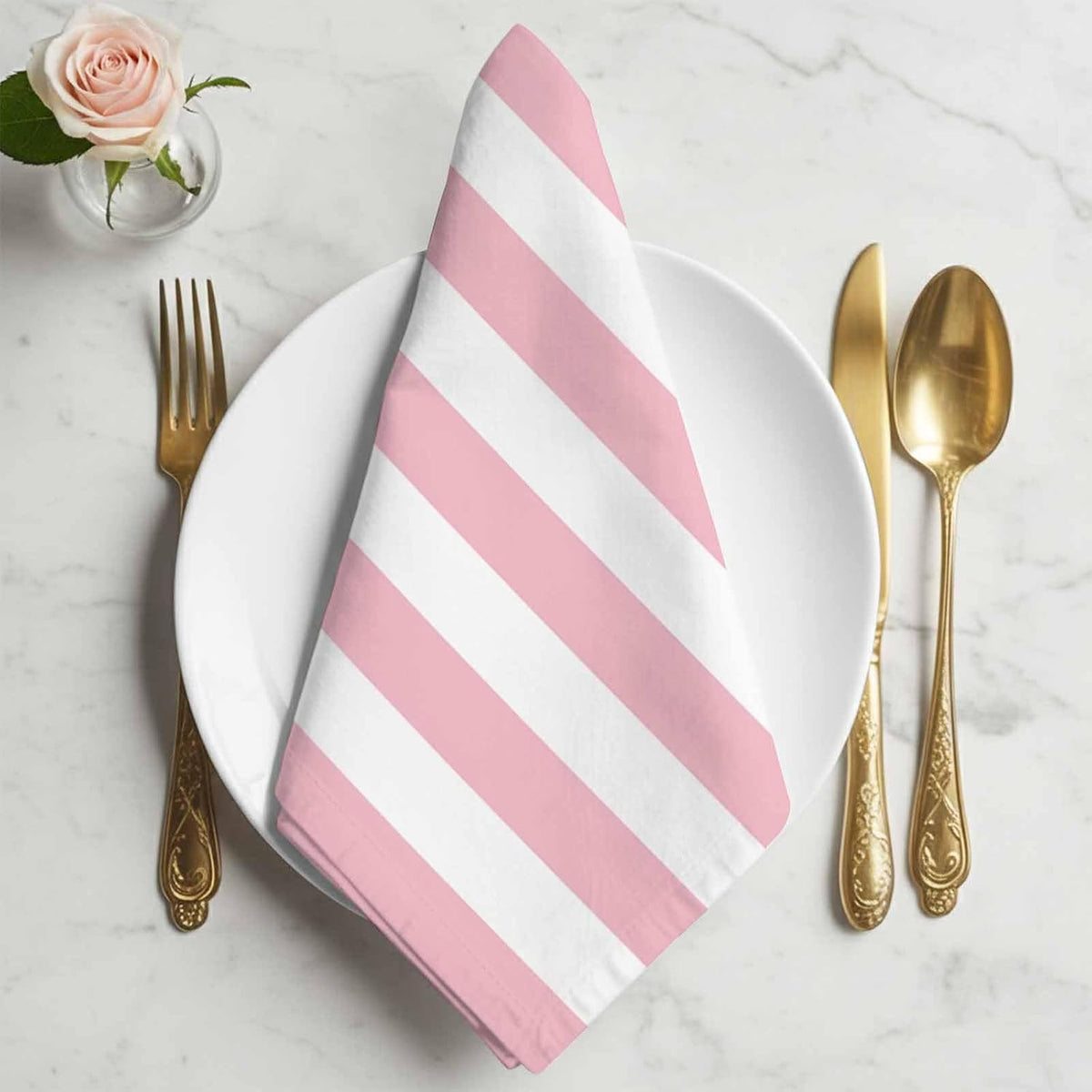 Cloth Napkins 20 x 20 Inch Pink and White Stripes Soft Absorbent Dinner Napkins Striped Simple Style Washable Reusable Kitchen Napkin Sets for Parties Wedding Restaurant Hotel